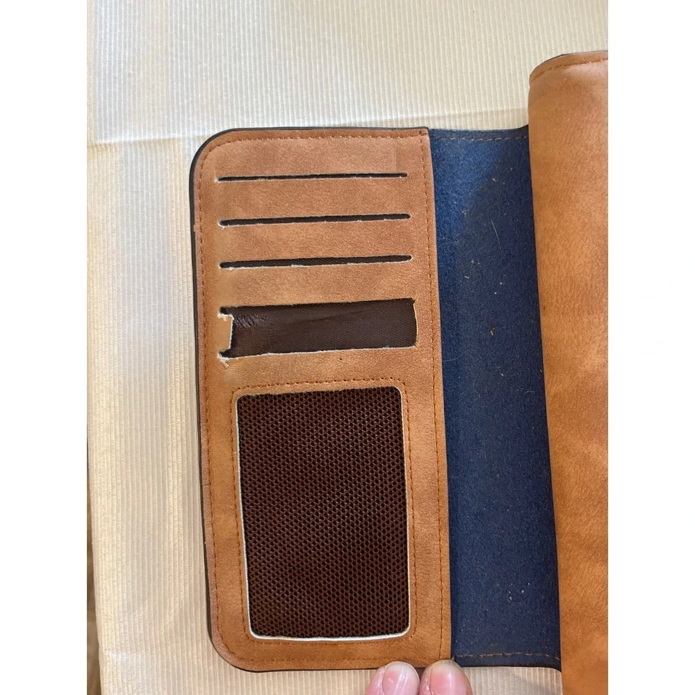 Baellerry Tan‎ Faux Leather Long Bifold Wallet Snap Zip Card Slots ID Window